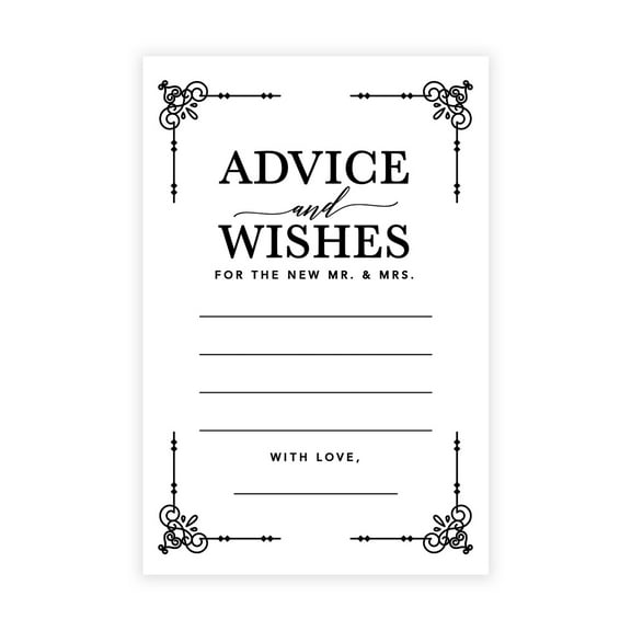 Koyal Wholesale Black Art Deco Wedding Advice & Well Wishes Guest Book Cards for Bride and Groom, 56 Pack
