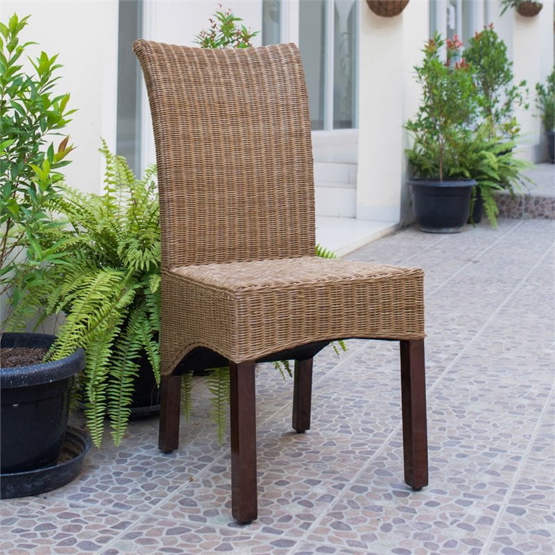 Campbell Rattan Wicker Stained Finish Dining Chairs with Mahogany