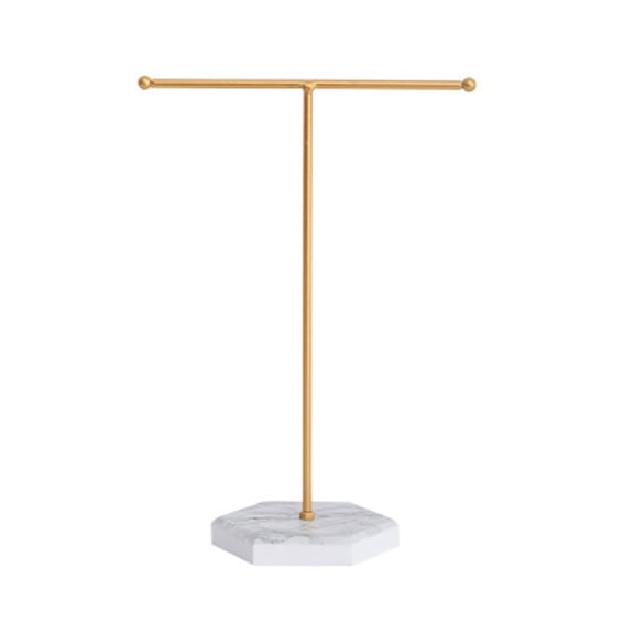RYUJNDK T-Shaped Jewelry Stand Display Marble Metal Tabletop Rack For Hanging Necklace Holder Pendants Earrings Bracelets Rings