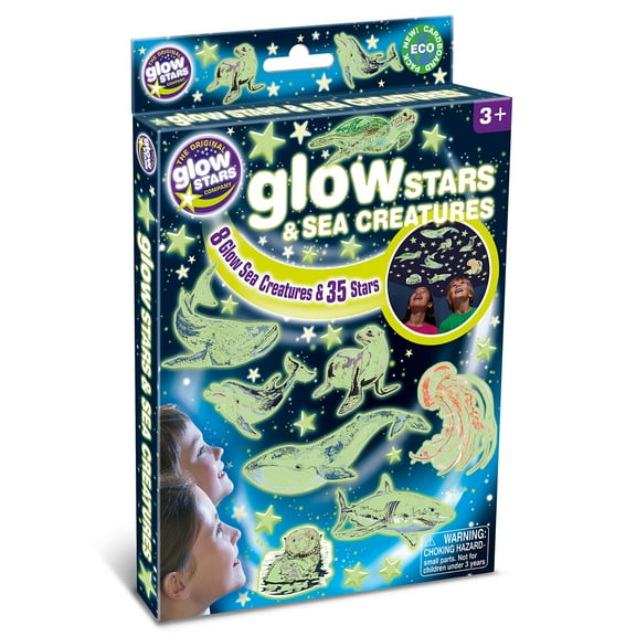 The Original Glow Stars Company: Glow Stars & Sea Creatures ECO - 35 Stars-8 Ocean Animals, Glow-In-The-Dark, Self-Adhesive Pads, Wall & Ceiling Decor