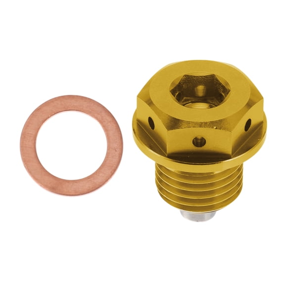 Unique Bargains M14x1.5 4MM Magnetic Oil Drain Plug Titanium Alloy Sump Drain Nut Bolt With 1 Copper Washer Gold Tone 1Pc