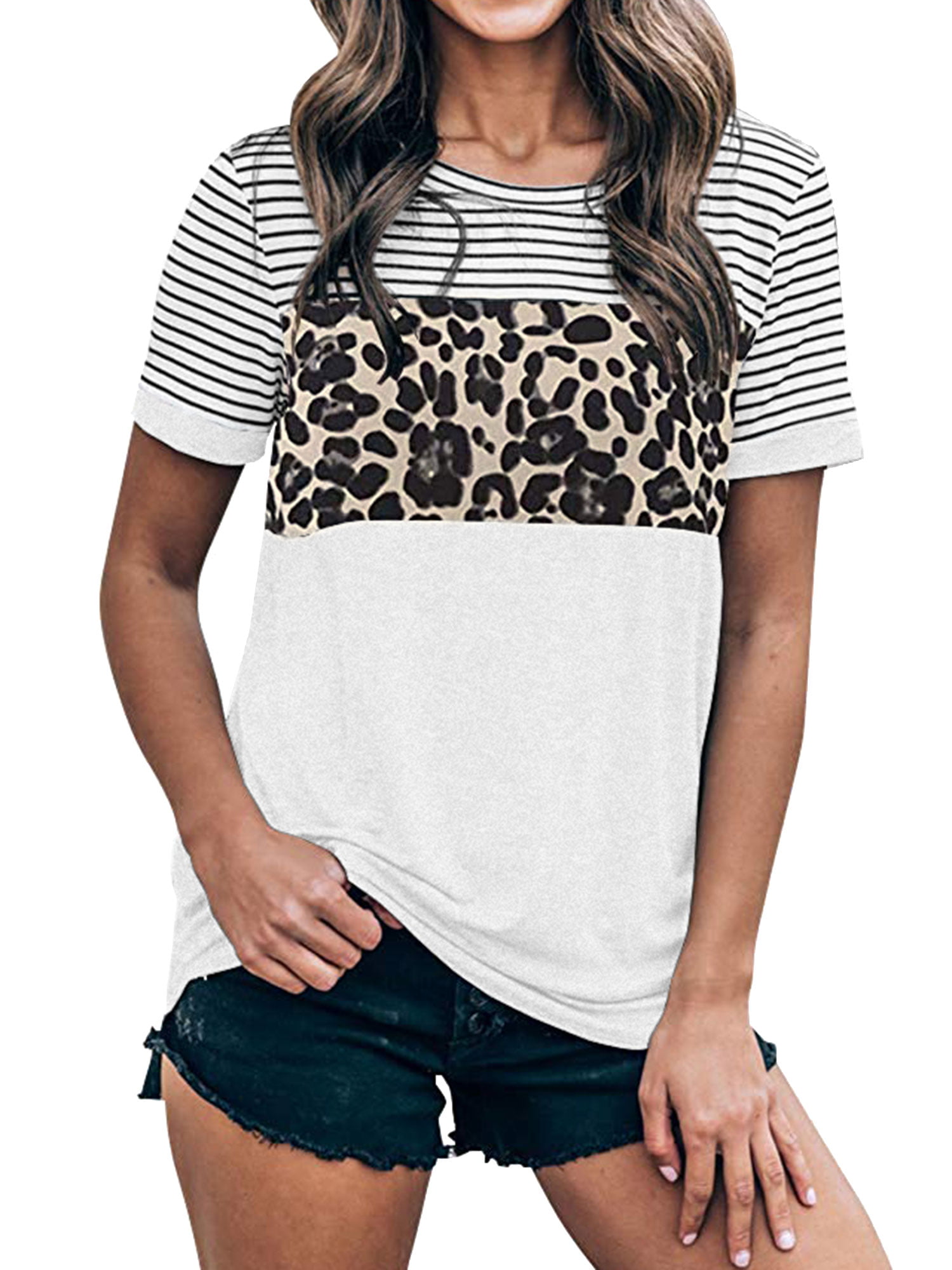 sheart 9 Women Casual Long Sleeve T Shirt Cartoon Cat Stripe O-Neck 2 in 1 A-line Pleated Blouse Tunic Tops 