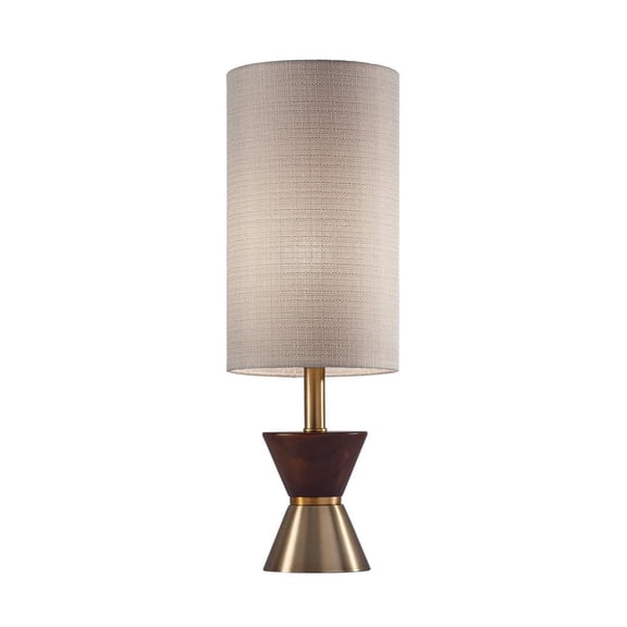 Adesso Carmen 23" 3-Way Antique Brass Walnut Table Lamp with Beige Shade