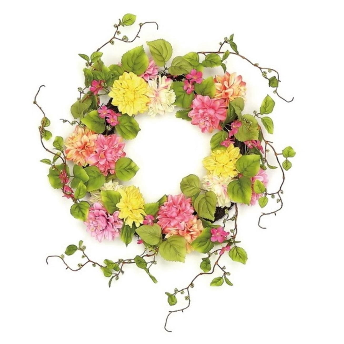 Mums and Wild Blossoms Artificial Floral Wreath, Pink 22-Inch