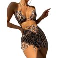 thumbnail image 1 of Trajes de baño para mujer Trajes de baño de 3 piezas a rayas con falda para cubrir (Café L) FLhrweasw Para estrenar, 1 of 9