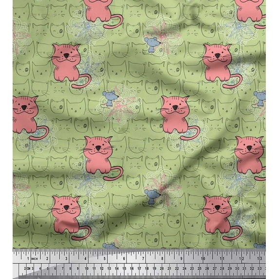 Soimoi Cotton Duck Fabric Rat & Cat Kids Print Fabric by The Yard 56 Inch Wide
