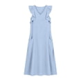 thumbnail image 5 of ZHOGXU Women's Dresses Summer Flying Sleeve V Neck Solid Color Comfortable Flowy Swing Dress With Pockets For Casual Daily Wear,Light Blue,Xxl, 5 of 6