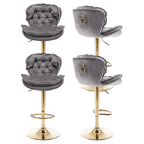 Swivel Kitchen High Bar Chairs with Golden Base Velvet Bar Stool Chair Height Adjustable Counter Chair with Back Swivel Barstool with Footrest for Kitchen Dining Room (Set of 4)