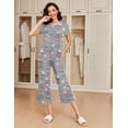 thumbnail image 3 of Ekouaer 2 Pack: Women's Set Short Sleeve Pj Top Capri Pants - Pajamas Sets Lounge & Sleepwear Set Navy Star/Coffee, 3 of 7