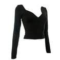 thumbnail image 5 of hirigin Women's Long Sleeve Cropped Tops, Solid Color Low Cut Backless Show Navel Slim Fit T-Shirt, 5 of 9