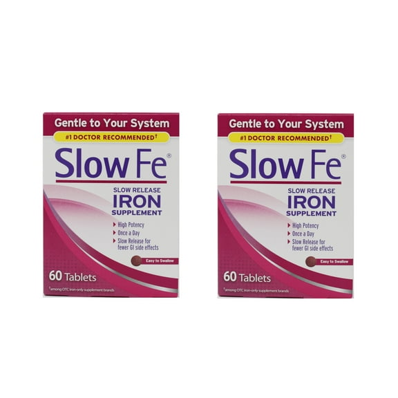 2 Pack Slow FE Slow Release IRON Supplements High Potency Gentle 60 Tablets Each