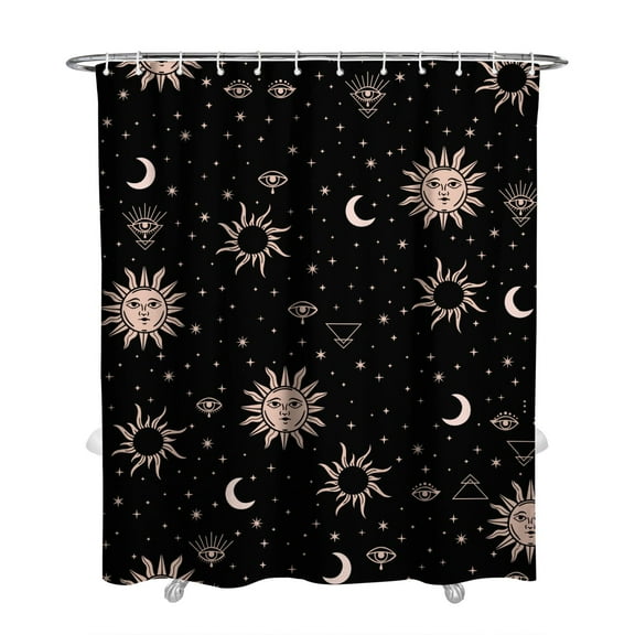 Bathroom Shower Curtain Gothic Steampunk Celestial Theme, Waterproof Fabric with Moon, Sun, Star, Eyes, Astral Cosmic Art, 72x84 Curtain with Hooks, Ideal for Apartment or Airbnb