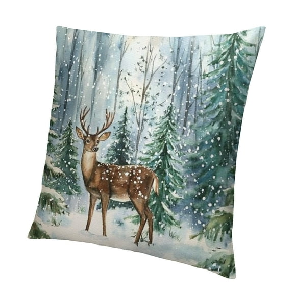 Patifu Winter Christmas Deer Pillow Covers Holiday Winter Throw Pillow Covers Snow Forest Green Trees Pillows Cover Soft Pillow Cases Square for Home Sofa Bedroom Livingroom Decor 12x12in