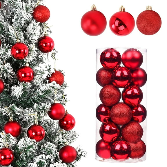 Solid Color Christmas Ornaments,Shiny Matte Glitter Mixed Shatterproof Plastic Christmas Ornaments Balls for Xmas Christmas Tree Holiday Wedding Party Decoration,24 Count