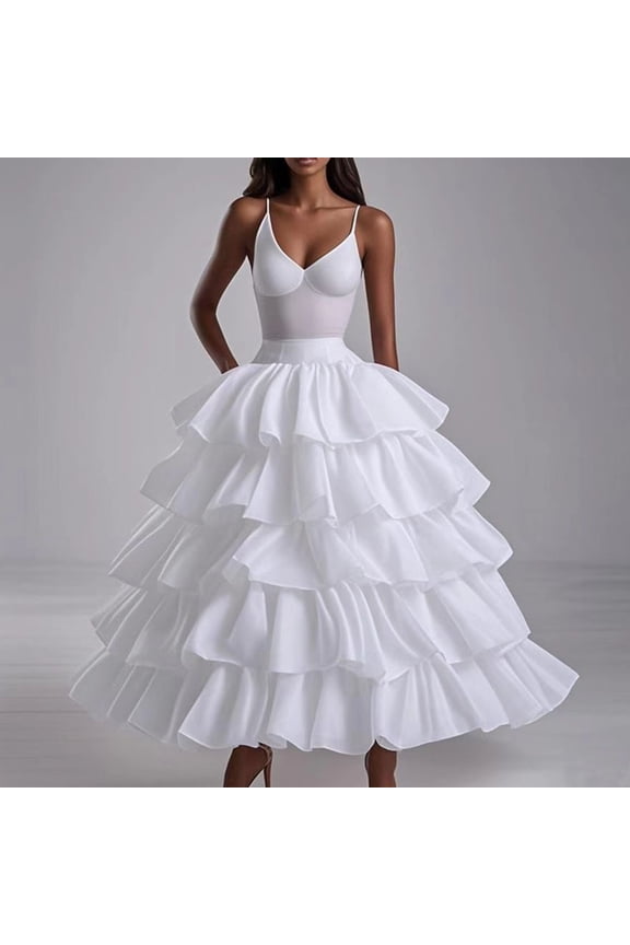 Women's 4 Hoop Skirt 5 Ruffles Layers Petticoat Skirt for Party Wedding Crinoline Slip Underskirt
