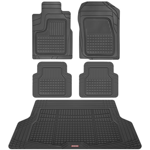 Motor Trend FlexTough Rubber Car Floor Mats with Cargo Trunk Liner, Trim to Fit Performance Plus Heavy Duty Liners for Auto SUV Truck Car Van, Thick, All Weather