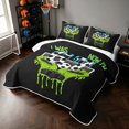 thumbnail image 3 of Manfei Boys Soccer Quilt Full, 67 Full Bedspread Sets, LimeGreen Black Cyan, Black Reversible 3pcs, 1 Coverlet and 2 Pillowcases, 3 of 7