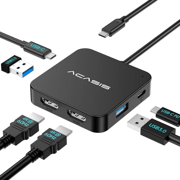 Estación de Acoplamiento ACASIS HDMI Dual con Carga PD de 100 W Puertos Datos USB-C y USB-A 5 Gbps p