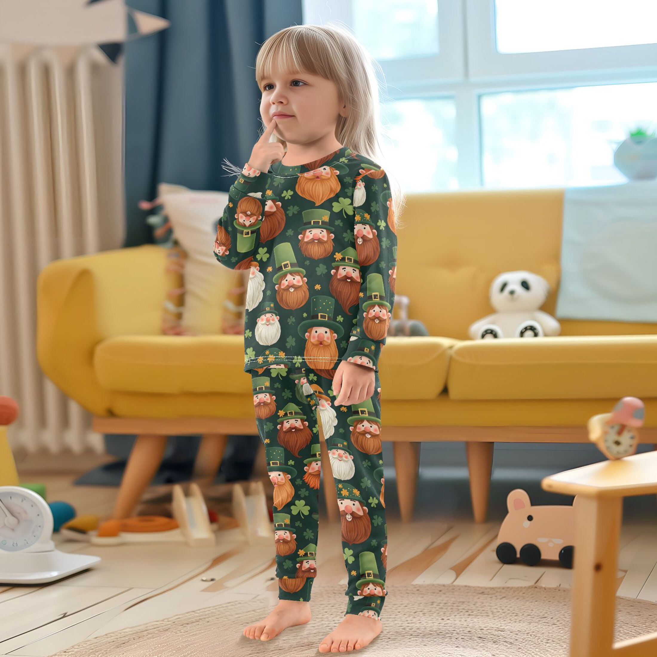 Beard Green Elf Pattern Cotton Pajamas 2 Piece Set Sleepwear Soft and Comfortable Homewear Nightwear