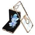 thumbnail image 1 of ELEHOLD for Samsung Z Flip 5 Clear Case with Ring Stand, Galaxy Z Flip 5 Transparent Slim Plating Lightweight Case with Metal Ring Holder for Samsung Galaxy Z Flip 5 5G 2023,Gold, 1 of 9