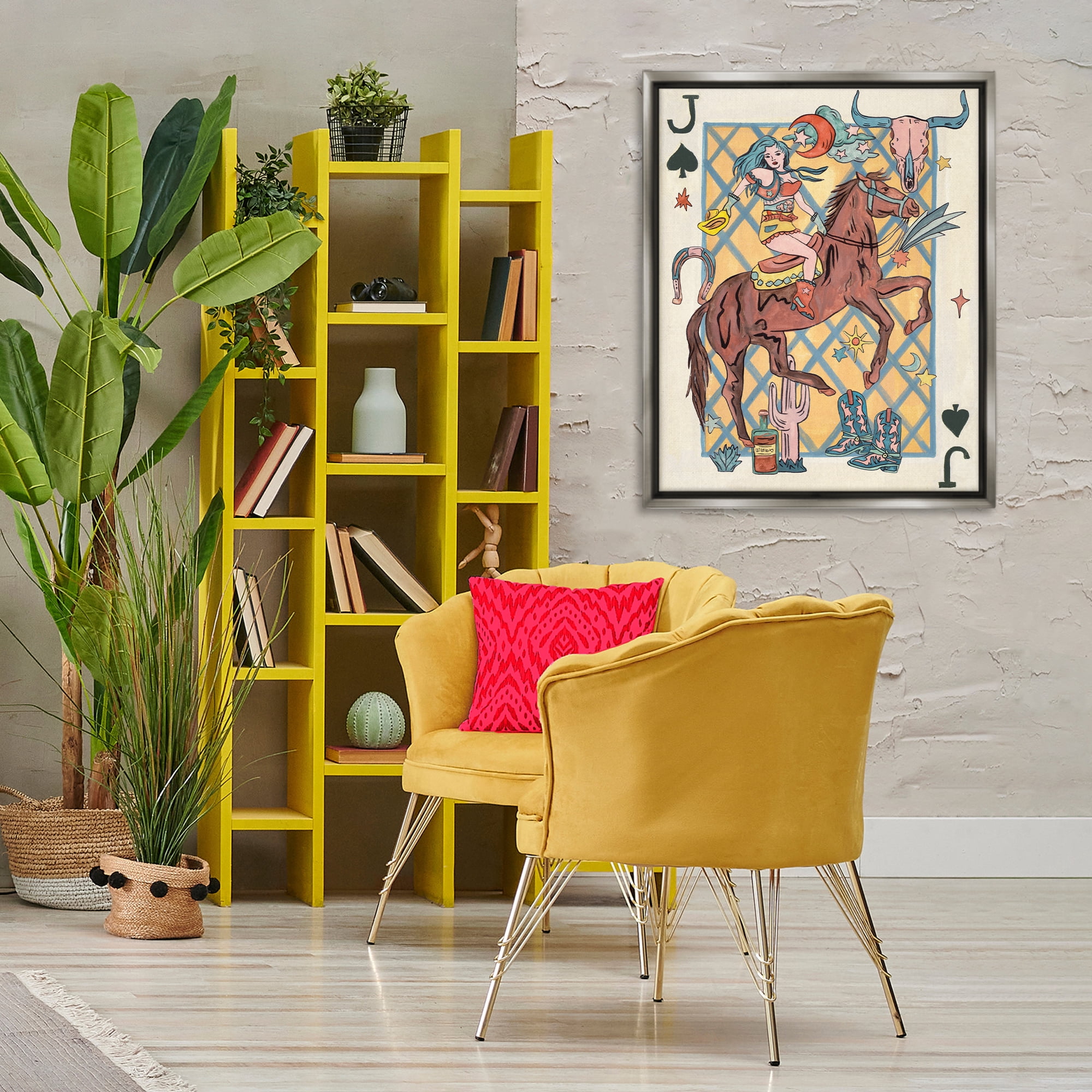 Stupell Industries Western Cowgirl Playing Card Entertainment Painting Gray Floater Framed Canvas Art Print Wall Art, 25 x 31