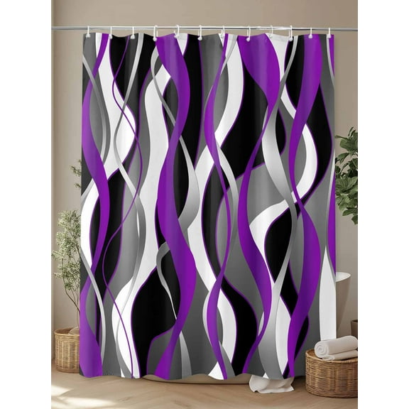 Shower Curtain, Modern Purple Grey Black Stripes Waterproof Shower Curtain Set with Hooks for Bathroom Showers,Stalls and Bathtubs,72x72In Gradient Abstract Art
