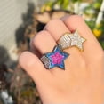 thumbnail image 3 of Rainbow Cubic Zircon Lucky Star Finger Ring Black Gold Plated Fashion CZ Jewelry, 3 of 9