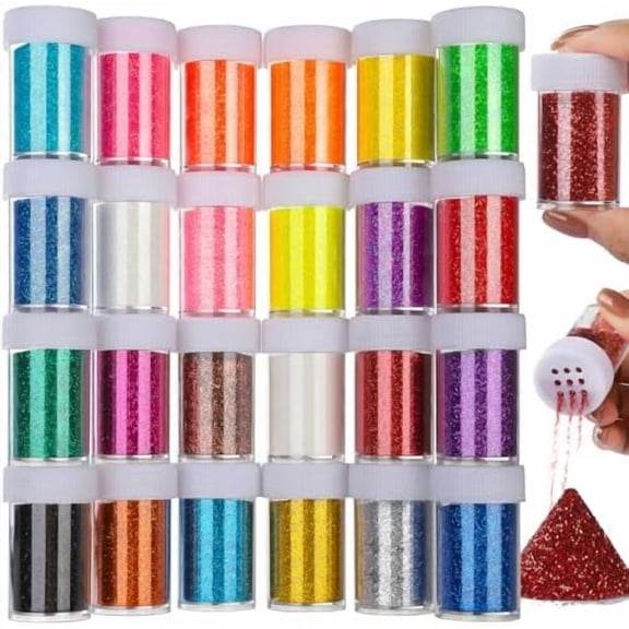 Fine Glitter for Crafts Set, 24 Jars Extra Fine Glitter for Resin Craft Glitter