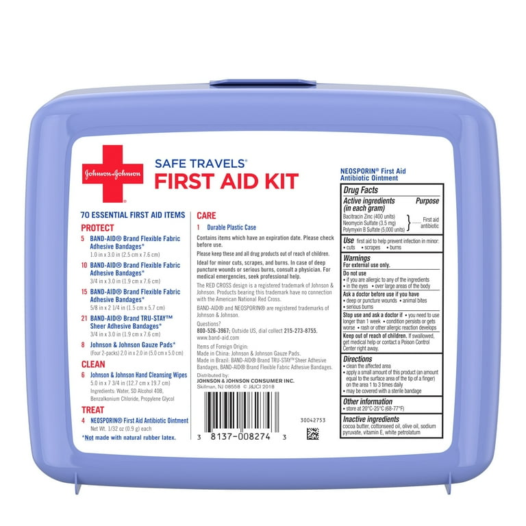 Johnson & Johnson Mini Safe Travels First Aid Kit, Portable Johnson & Johnson Mini Safe Travels First Aid Kit, Portable