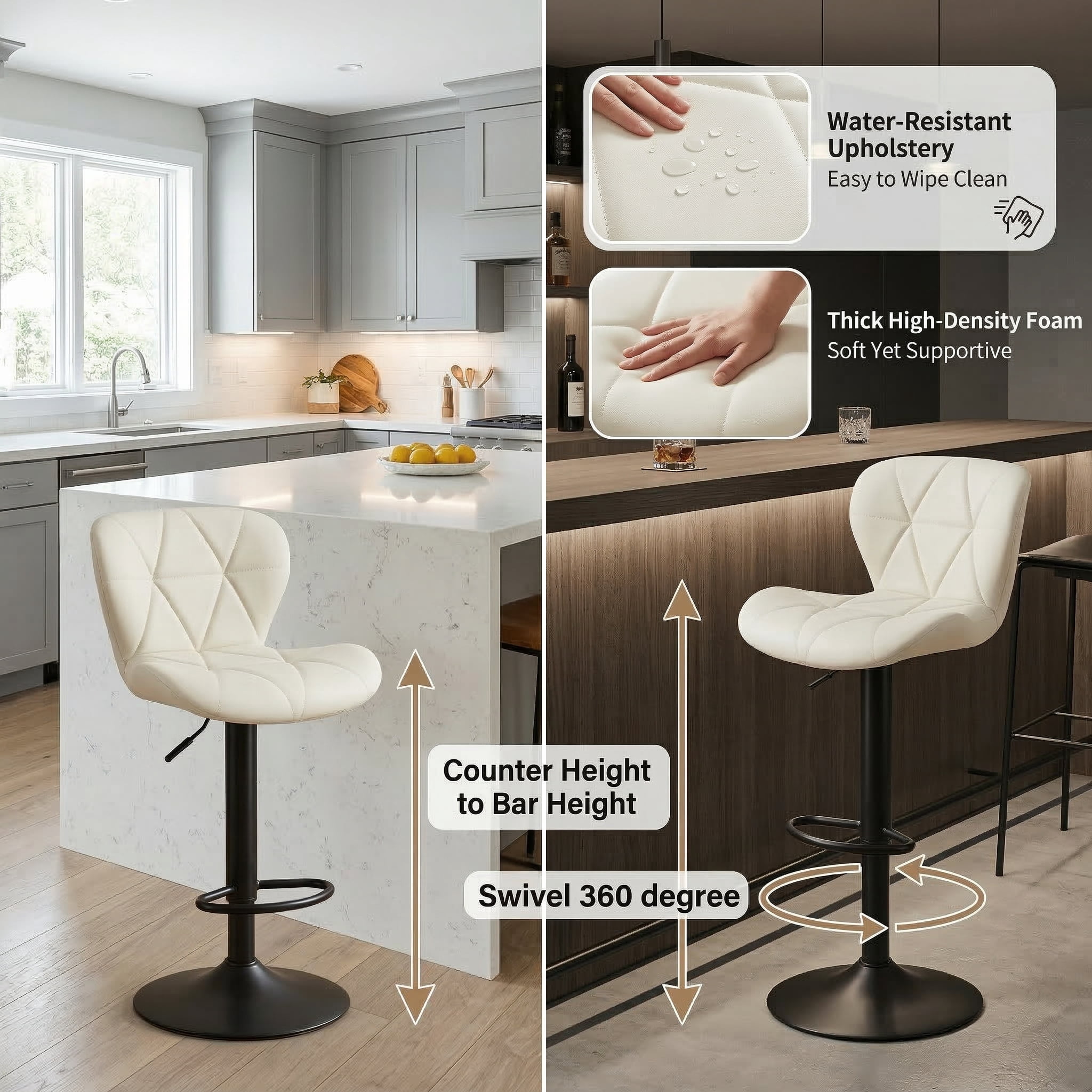 Restworld Solo Classic Adult Low Back Adjustable Seat Height Bar Stools - Set of 4, Beige