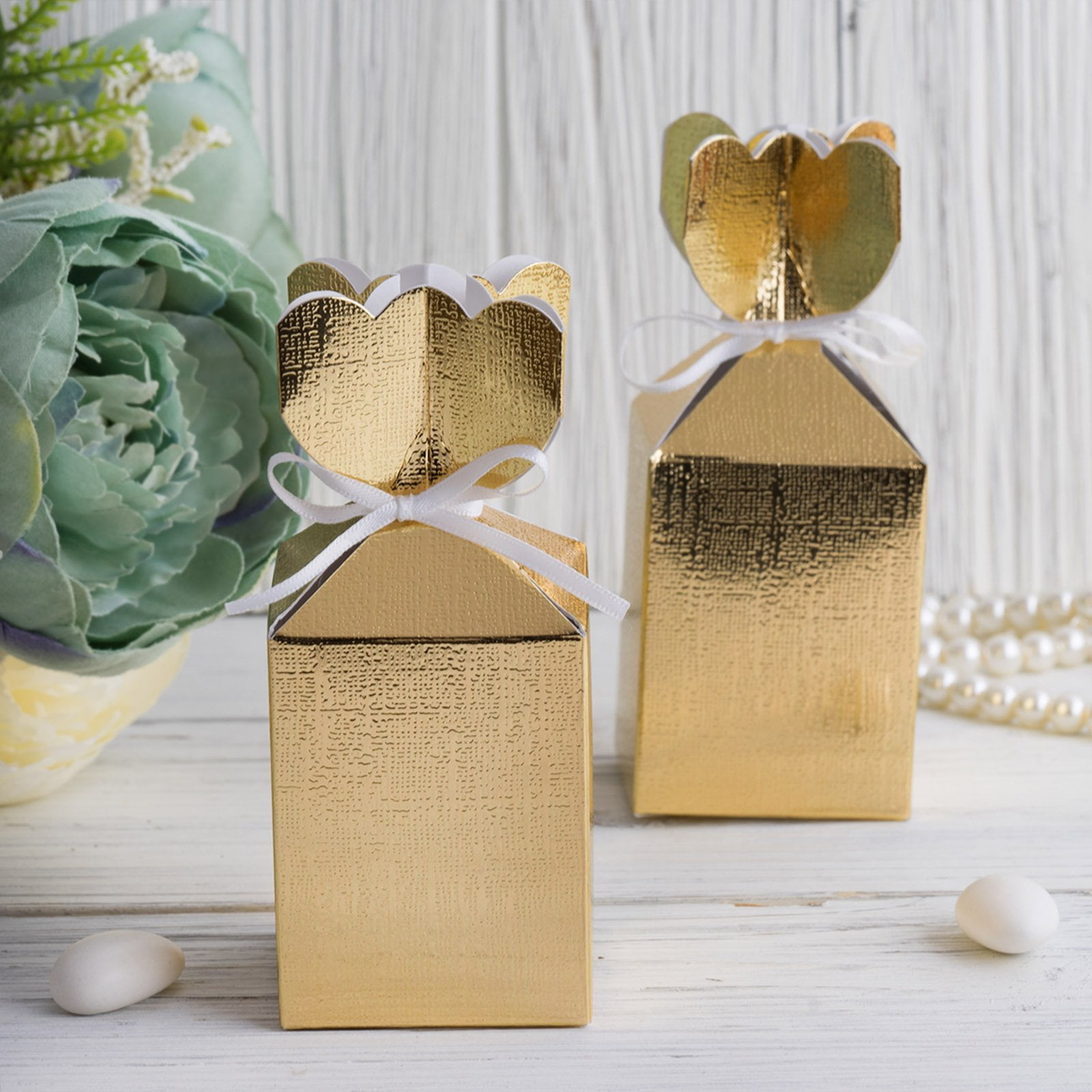 25 Pack Vase Shape Favor Boxes With Satin Ribbons Metallic Gold