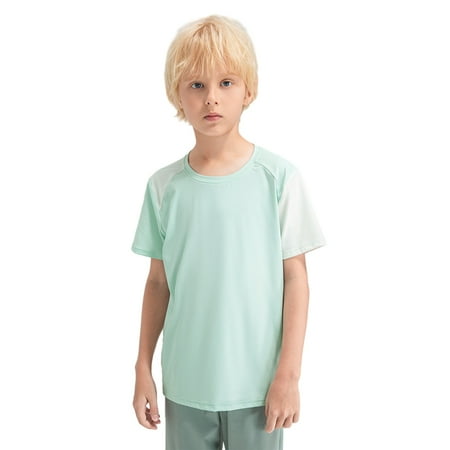 Boys Short Sleeve Compression Shirts Kids Quick Dry Athletic Football Basketball Base Layer Active Shirts 5-12 Years