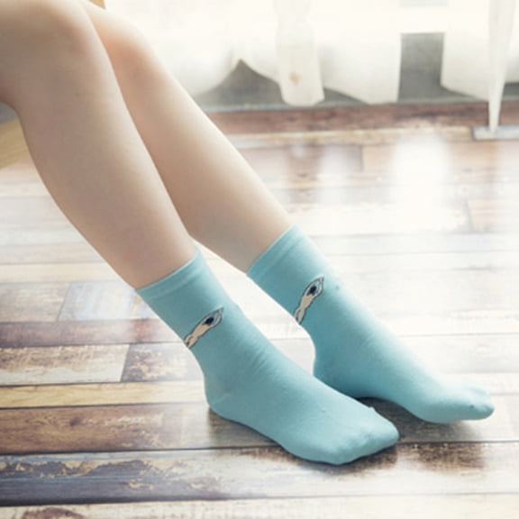 Opvise Winter Socks Autumn Winter Funny Cartoon Solid Color Elastic Cotton Middle Tube Crew Socks Red