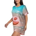 thumbnail image 2 of Fotbe Pink Float Ring On Beach Print Pajama Set for Women 2 Piece Loungewear Short Sleeve Tops and Shorts Set Soft Sleepwear-Large, 2 of 7