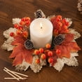 thumbnail image 4 of Bcylexb Fall Table Wreaths, 10.2" Artificial Maple Leaves Candle Ring Wreaths Halloween Thanksgiving Decorations for Table Centerpieces Party Kitchen, 4 of 6