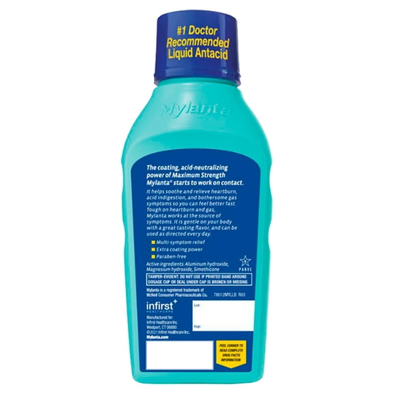 Mylanta Maximum Strength Liquid Antacid   Anti-Gas, Classic Flavor, 12 fl oz