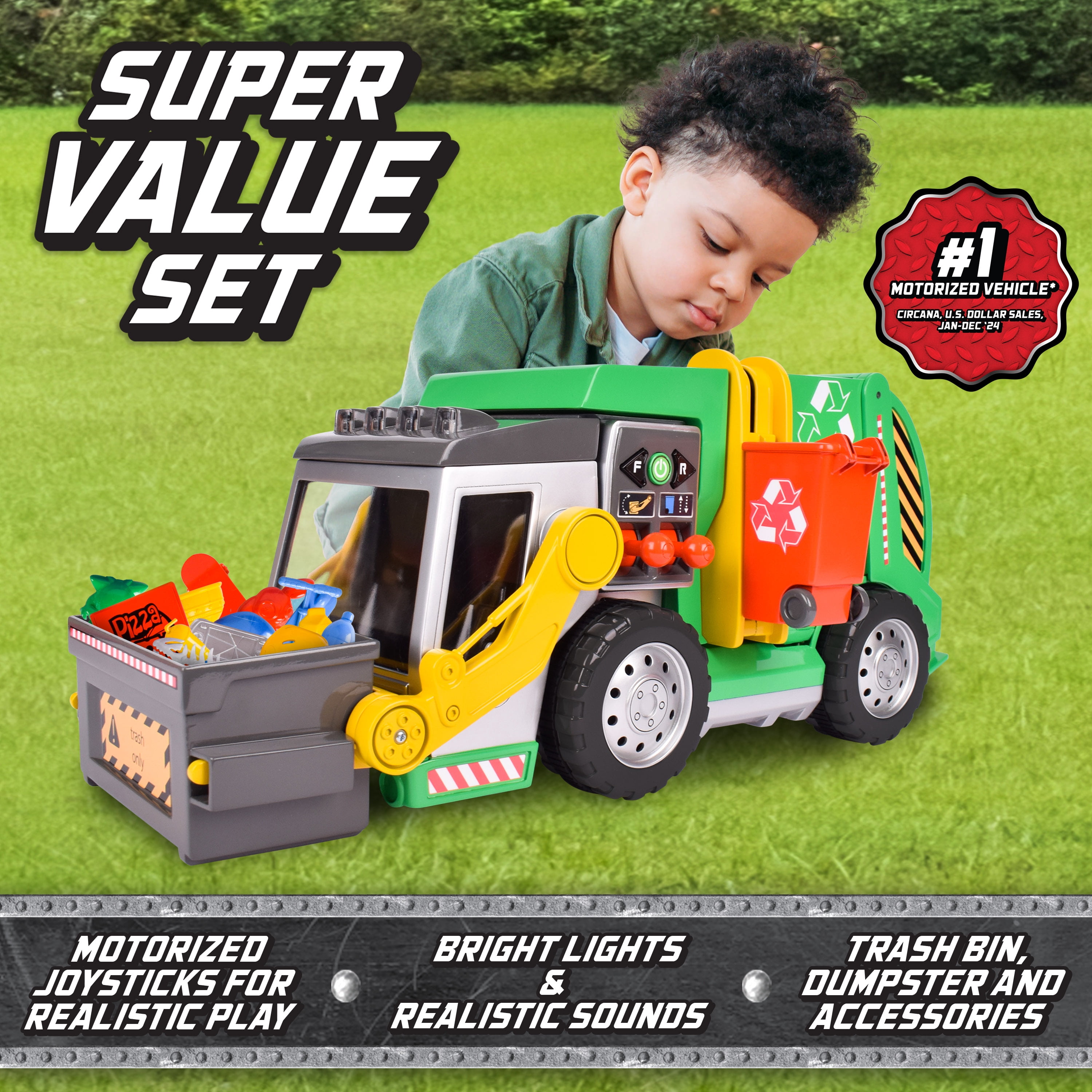 Maxx Action 3-N-1 Maxx Recycler - Garbage Truck with Lights, Sounds and Motorized Drive, Includes 15 Accessories, Play Vehicles