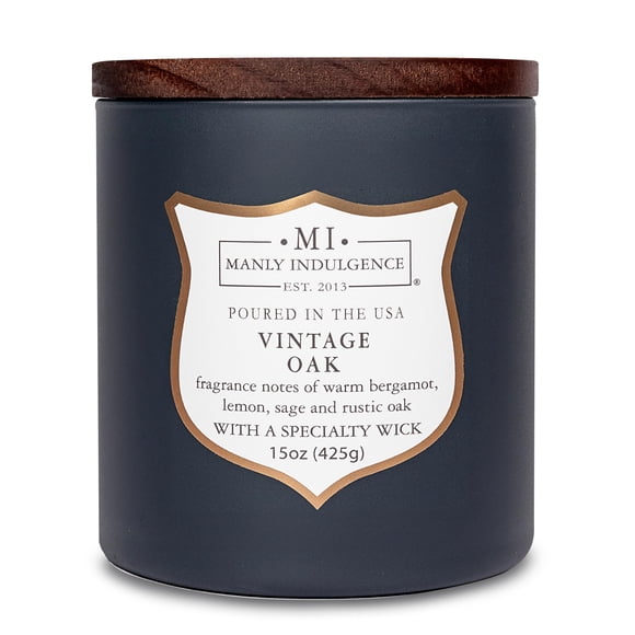 Manly Indulgence - Velas perfumadas de roble clásico para hombres, 15 onzas, cera de mezcla de soja premium, quemaduras de 60 horas, velas perfumadas para el hogar, fabricadas en los Estado