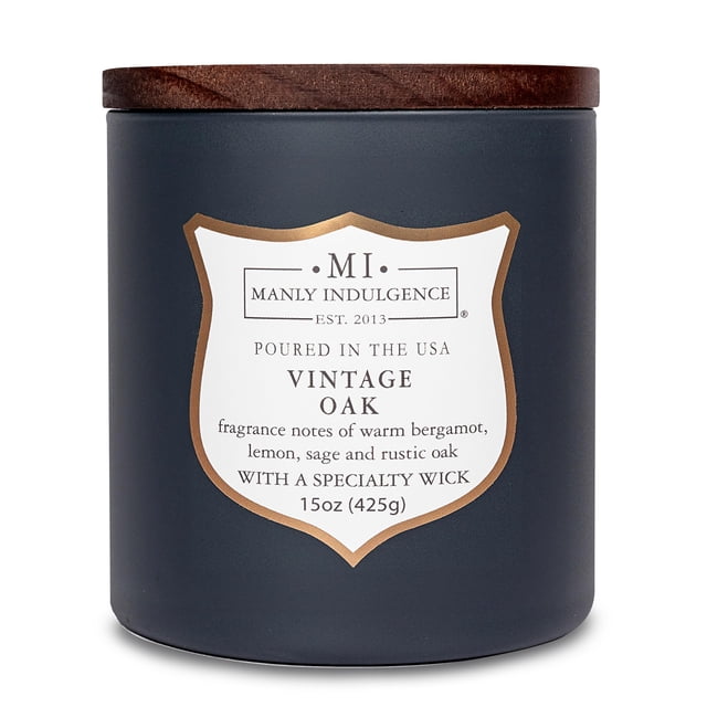 Manly Indulgence - Velas perfumadas de roble clásico para hombres, 15 onzas, cera de mezcla de soja premium, quemaduras de 60 horas, velas perfumadas para el hogar, fabricadas en los Estado