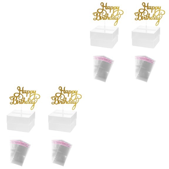 4 Sets Cake Money Box Money Pulling Case with Birthday Cake Topper Decoration