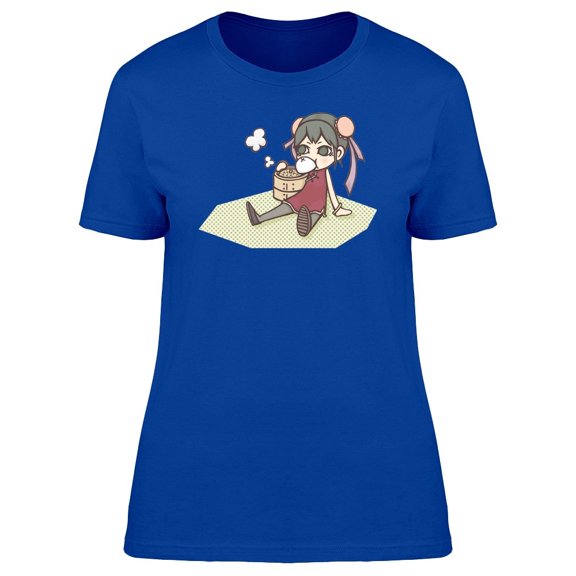 Cute Girl Eating Meat Buns Tee Women's -Image by Shutterstock