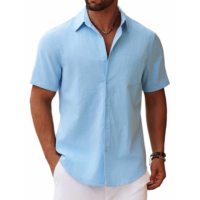 Camisa COOFANDY de manga corta con botones, casual para hombre, azul