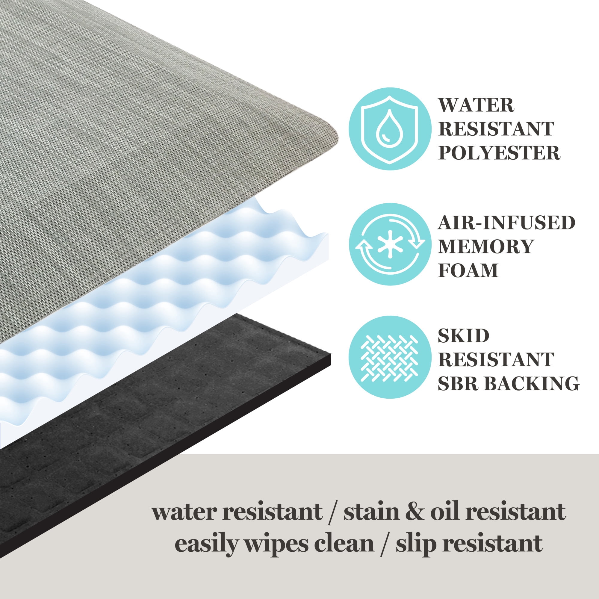 MARTHA STEWART Mira Modern Heathered Solid Anti-Fatigue Air-Infused Kitchen Mat, Brown, 19.6"x39"