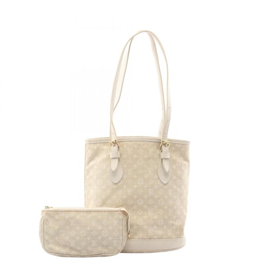 Pre-Owned Louis Vuitton Bucket PM Monogram Mini Lin Dune Handbag, Canvas and Leather, Women's,...