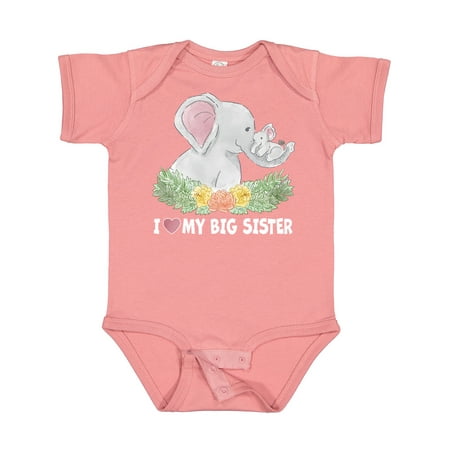 

Inktastic I Love My Big Sister with Elephant Family with Flowers Gift Baby Boy or Baby Girl Bodysuit