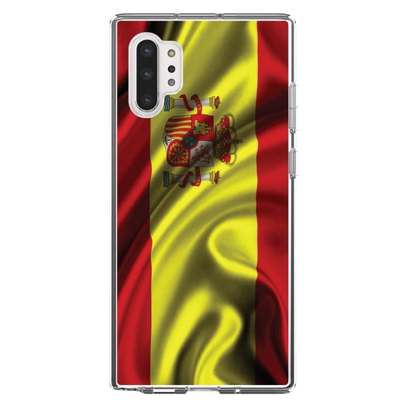 DistinctInk Clear Shockproof Hybrid Case for Galaxy Note 10 PLUS (6.8" Screen) - TPU Bumper, Acrylic Back, Tempered Glass Screen Protector - Spain Waving Spanish Flag Red Yellow - Spain