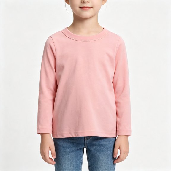 BCSIOAOI Kids Sweatshirts,Cotton Crew Neck Solid Basic Long Sleeve Shirts for Boys Girls Pink 6-7 Years
