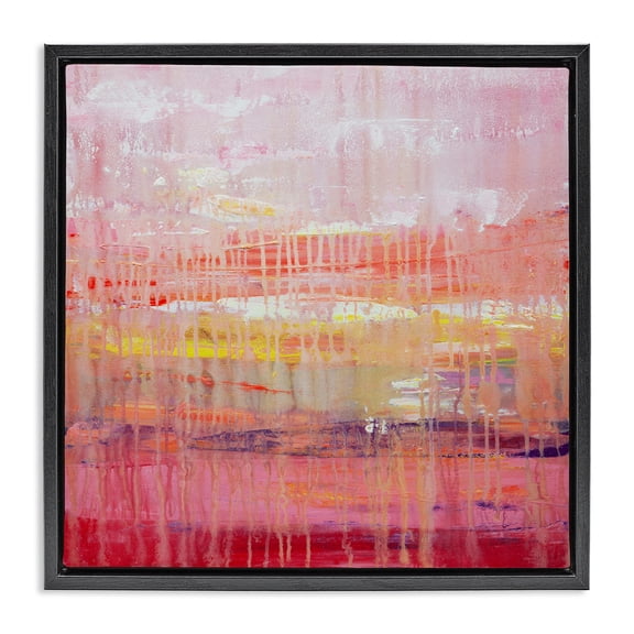 Stupell Industries Modern Dripping Paint on Pink Black Floating Frame Canvas Art, 18 x 18, by Hilary Winfield