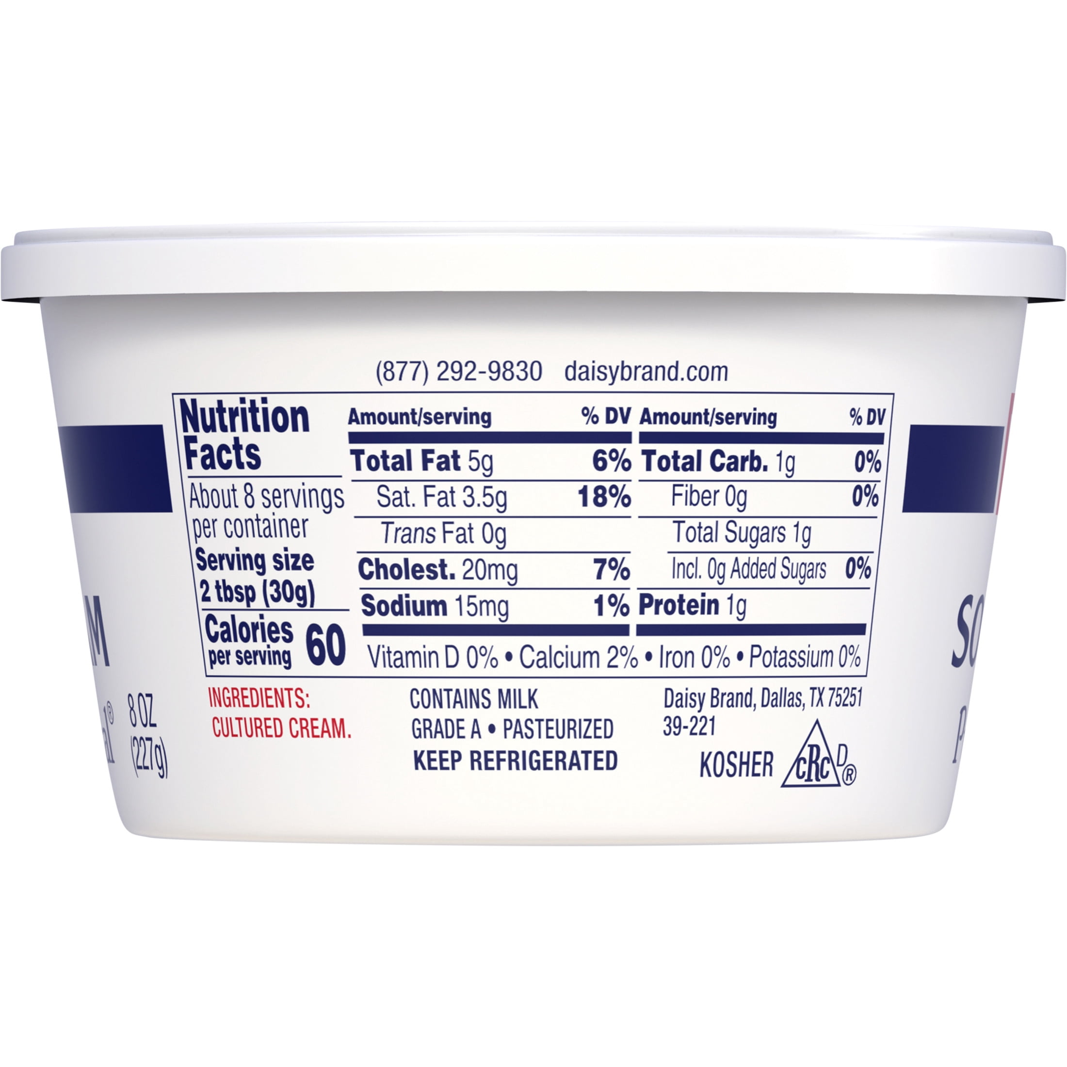 Daisy Pure and Natural Sour Cream, 8 oz Tub (Refrigerated)