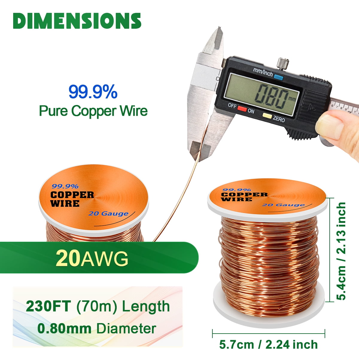 UCINNOVATE 20 Gauge Copper Wire, 20AWG 230FT Soft Pure Copper Wire for Jewelry Making, 0.8mm Diameter Craftwire Jewelry Wire